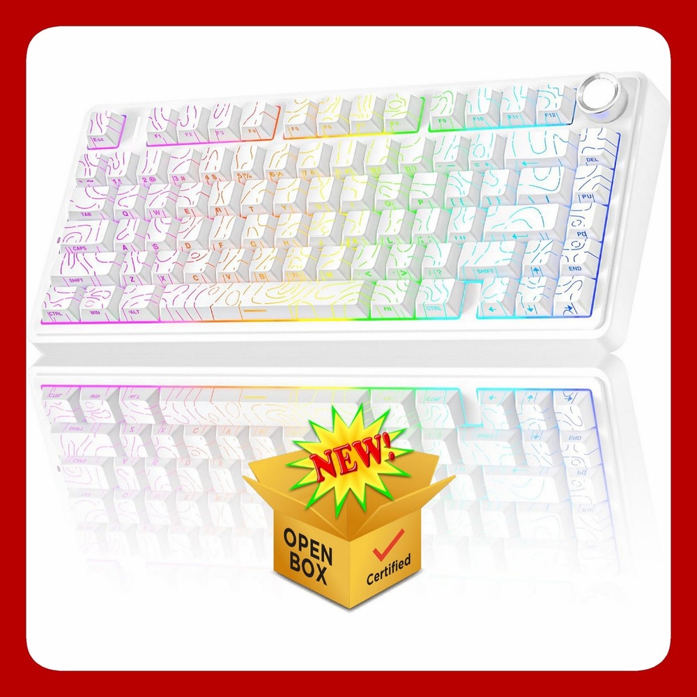 AULA F75 Pro Wireless Mechanical Keyboard RGB Hot Swap White Blue Gaming Knob
